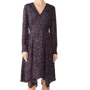Parker Black Floral V-Neck Long Sleeve Handkerchief Hem Dress